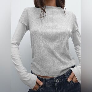 Massimo Dutti Double-layer cotton blend T-shirt Grey Marl - L NWT